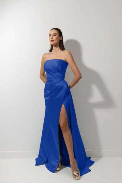 Strapless Sleeveless Long Mermaid Prom Dress With High Split Ruffles