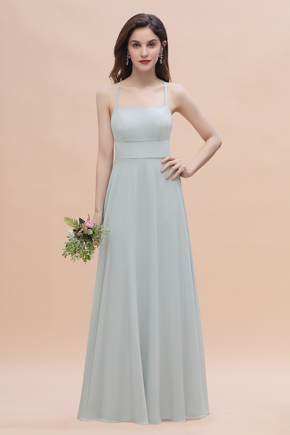 BMbridal Simple Straps A-line Chiffon Mist Bridesmaid Dress with Ruffles Online-BMbridal