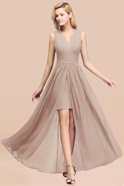 BMbridal Elegant Chiffon Lace Jewel Sleeveless Bridesmaid Dress with Ruffle-BMbridal