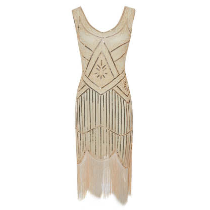 Vintage 1920s V-Neck Sheath Dress with Sequins for Costume Parties