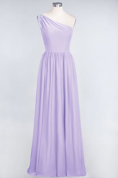 BMbridal Affordable Chiffon One-Shoulder Ruffle Bridesmaid Dress with Beadings-BMbridal