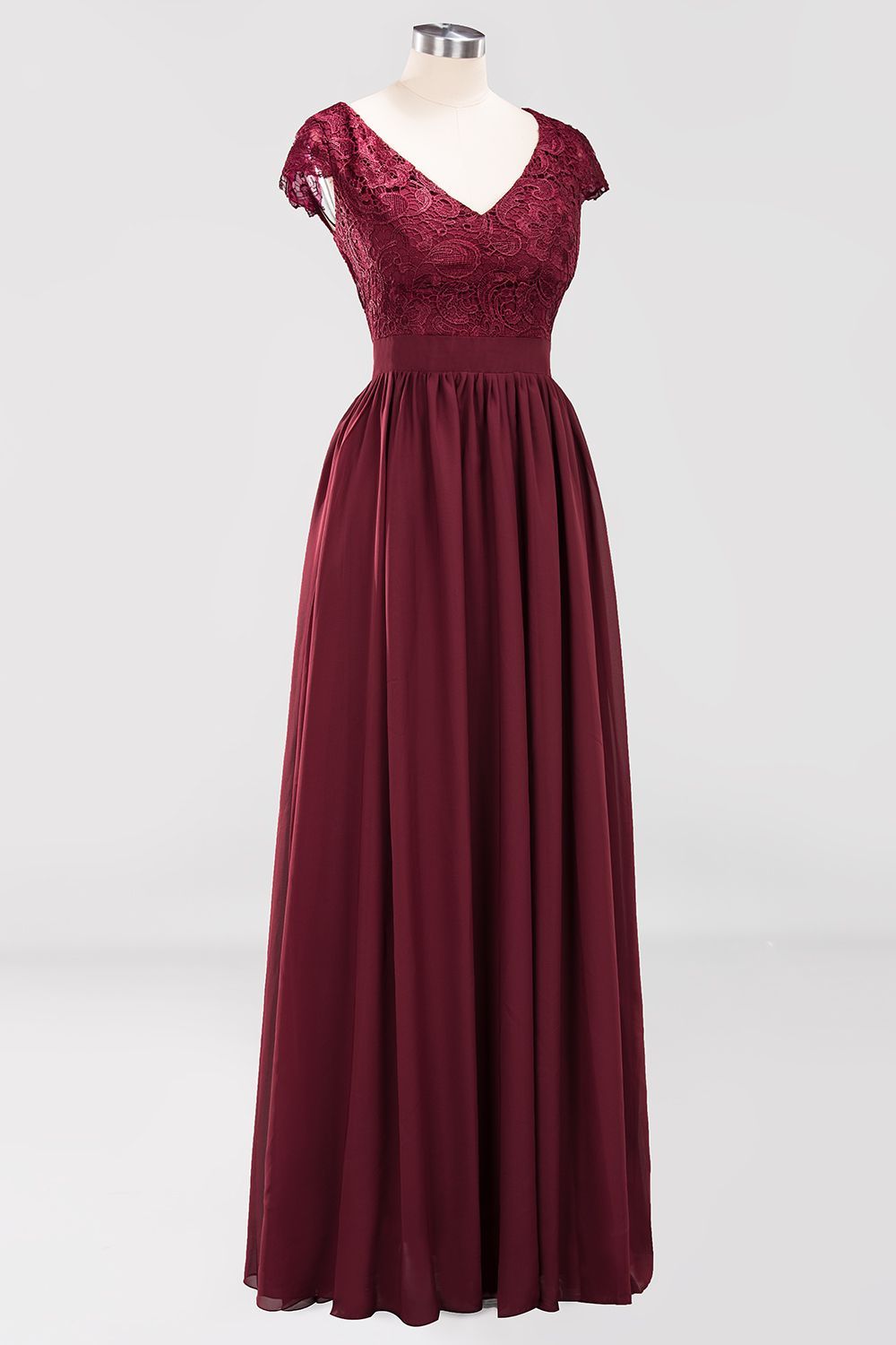 BMbridal Elegant Lace Open-Back Long Burgundy Bridesmaid Dresses Online-BMbridal