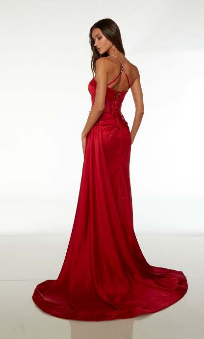 Formal Spaghetti Strap Prom Dress Open Back Long Straight With High Slit