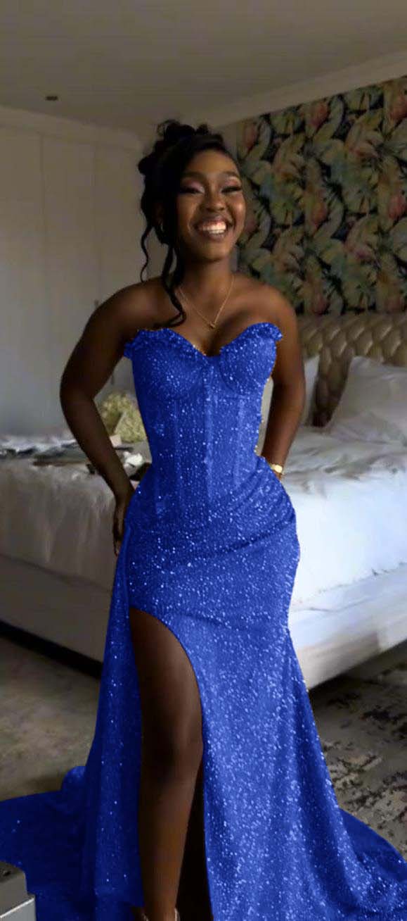 Sweetheart Sleeveless Long Mermaid Prom Dress With Split Sequin