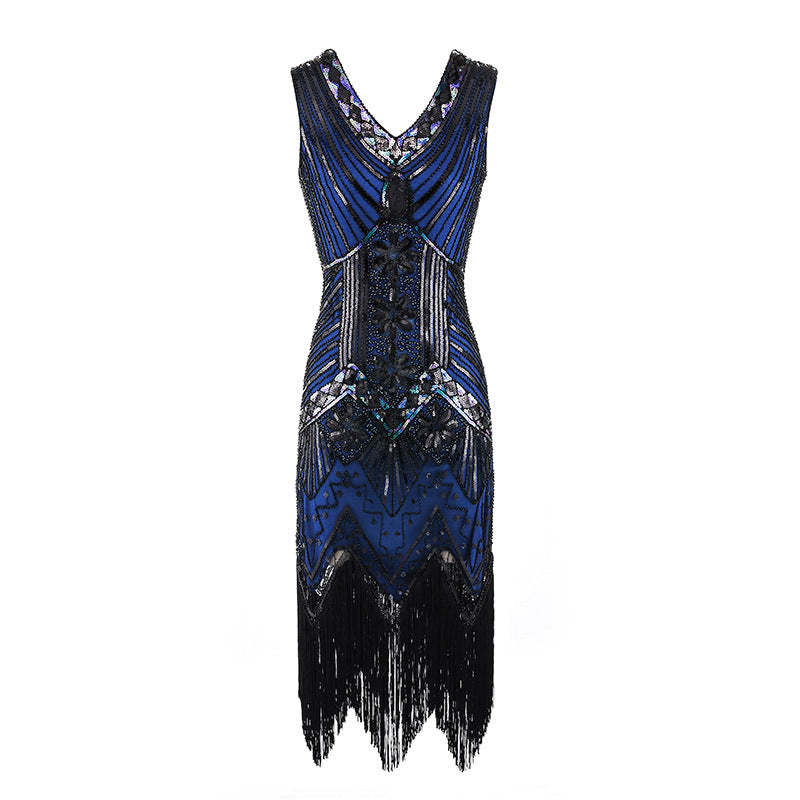 Vintage 1920s Sequined Sheath Dress with V-Neck for Costume Parties