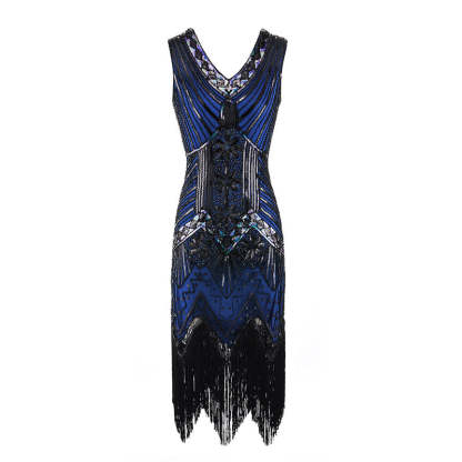 Vintage 1920s Sequined Sheath Dress with V-Neck for Costume Parties