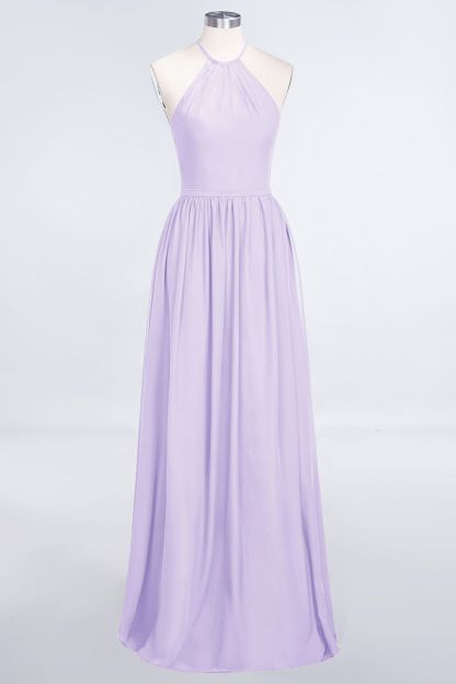 BMbridal Affordable Halter Sleeveless Long Burgundy Bridesmaid Dress with Ruffle-BMbridal