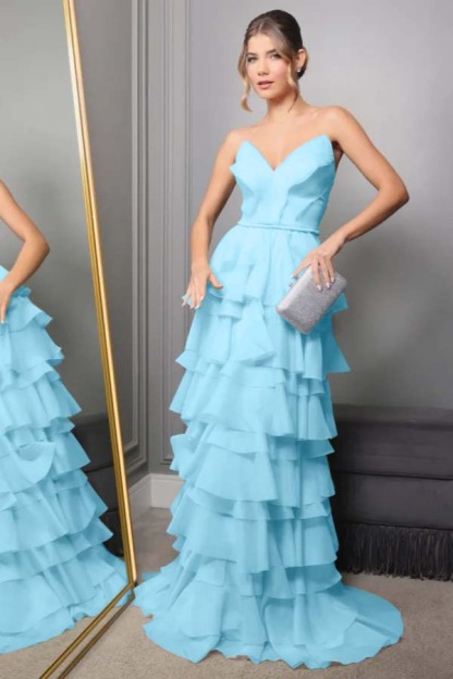 Spaghetti Strap V Neck Sleeveless Long Prom Dress With Pleated