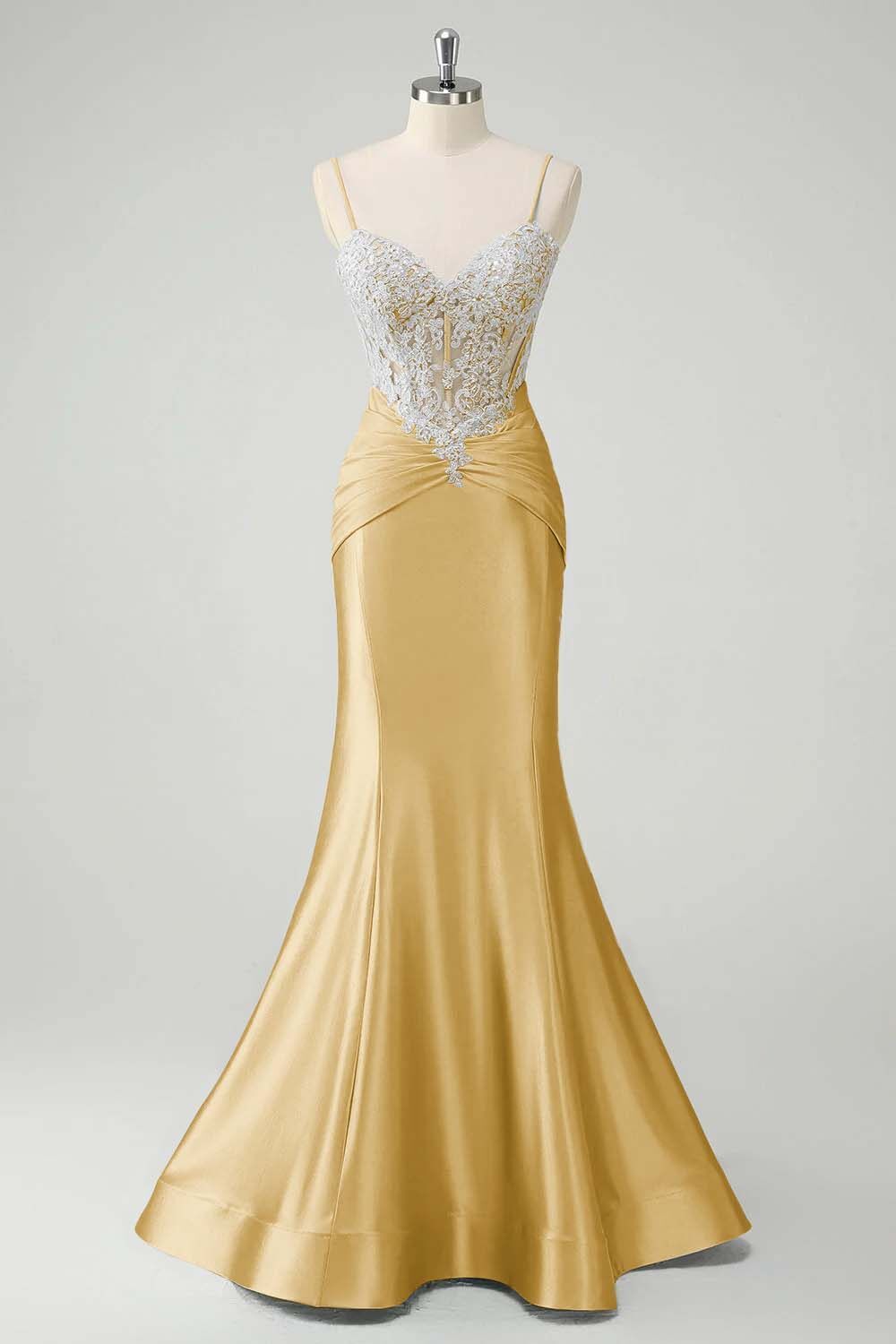 Sleeveless Spaghetti Strap Long Mermaid Prom Dress With Appliques