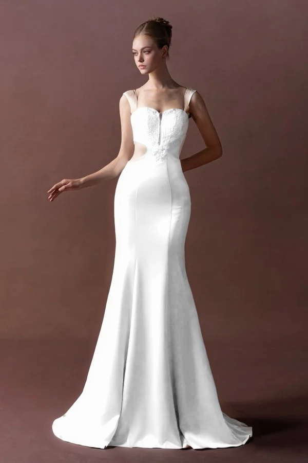 Straps Sleeveless Long Mermaid Prom Dress With Pleated Sequins