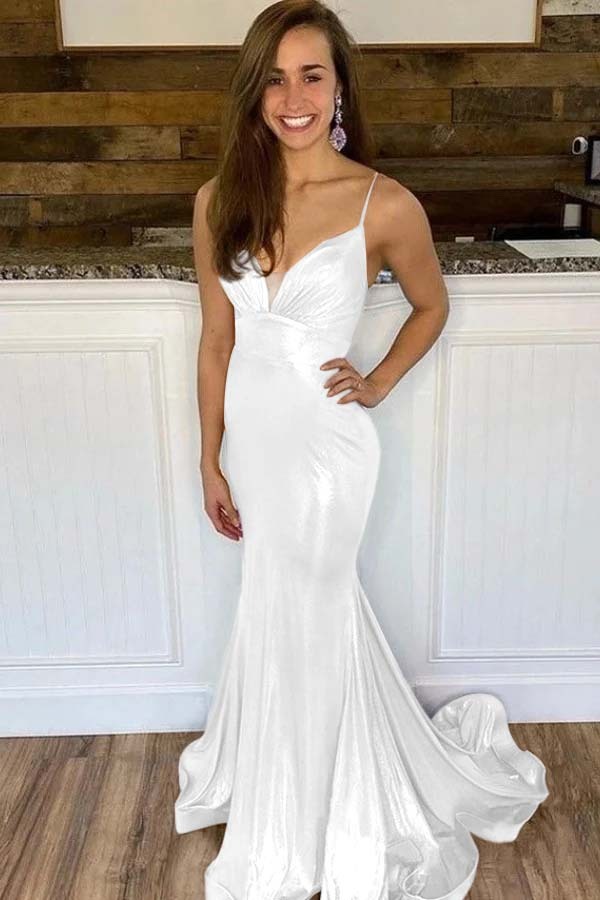 Spaghetti Strap Sleeveless Long Mermaid Prom Dress With Ruffles