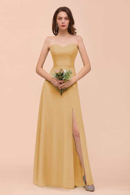 BMbridal Affordable Strapless Front Slit Long Dusty Sage Bridesmaid Dress-BMbridal