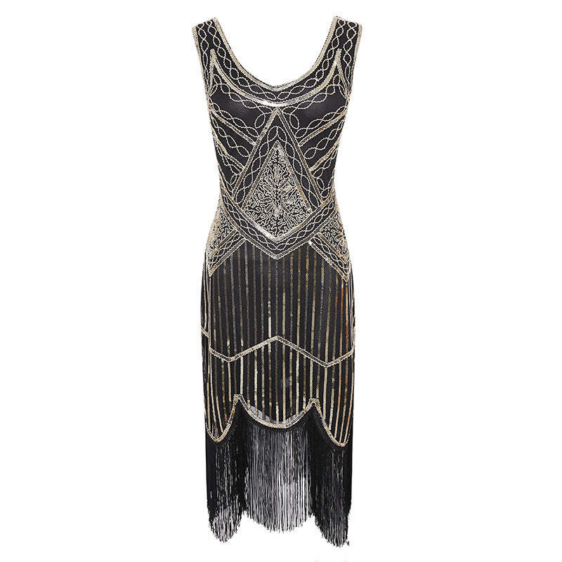 Vintage 1920s V-Neck Sheath Dress with Sequins for Costume Parties