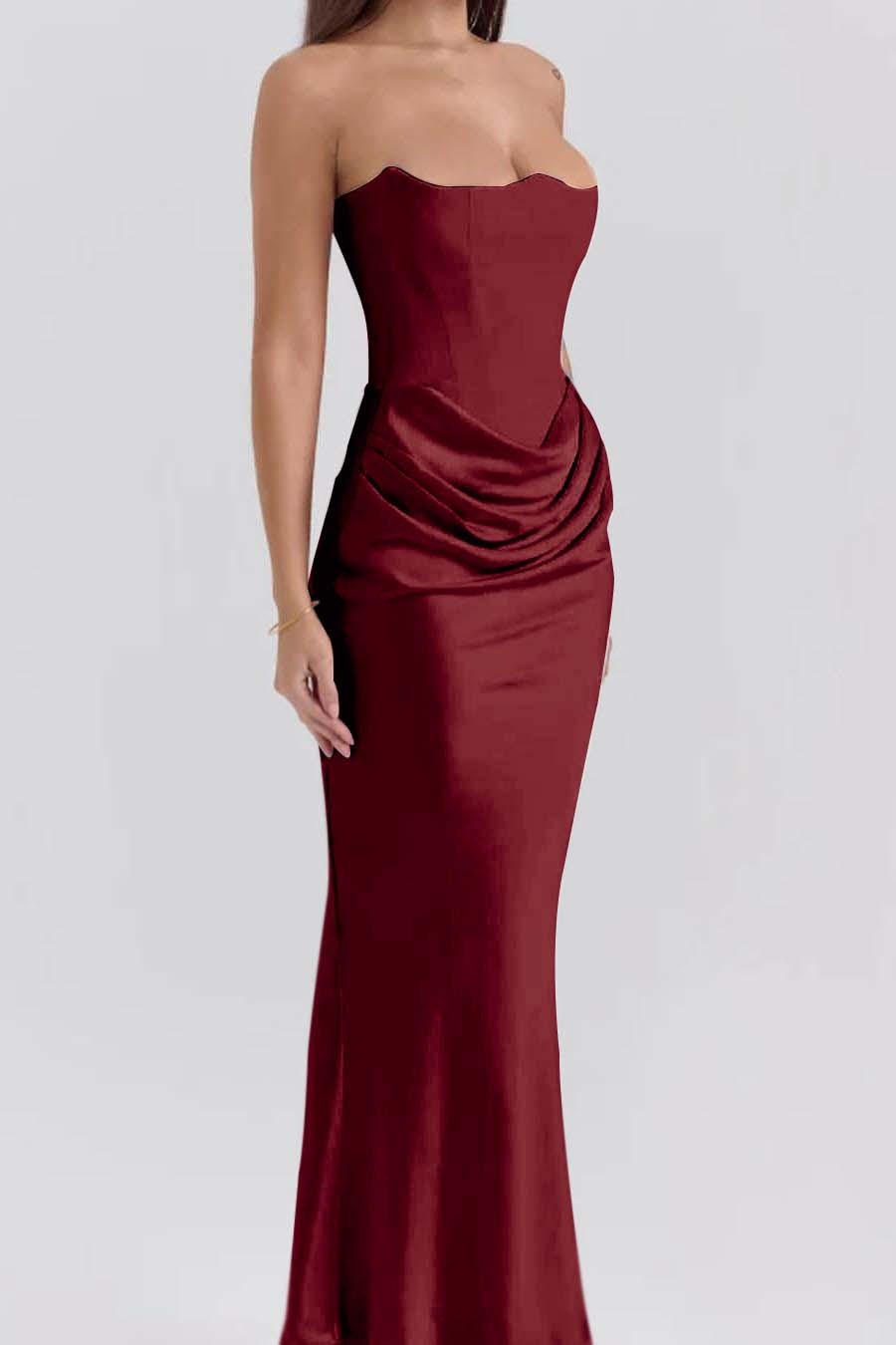 Pink Strapless Sleeveless  Mermaid Long Prom Dress With Pleated