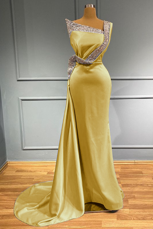 Light Blue One Shoulder Sleeveless Mermaid Long Beads Prom Dress With Ruffles