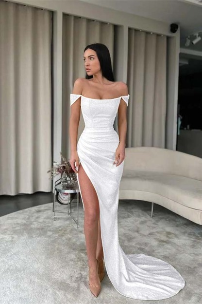 Off the Shoulder Sleeveless Mermaid Long Prom Dress With Split