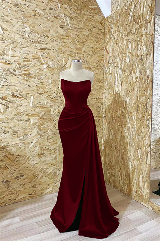 Modern Dark Green Strapless Mermaid Prom Dress Pleated With Ruffles