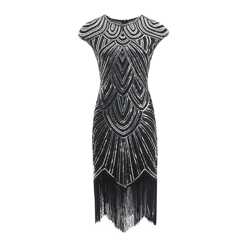 Vintage 1920s Gatsby Dress with Scoop Neck and Sequins
