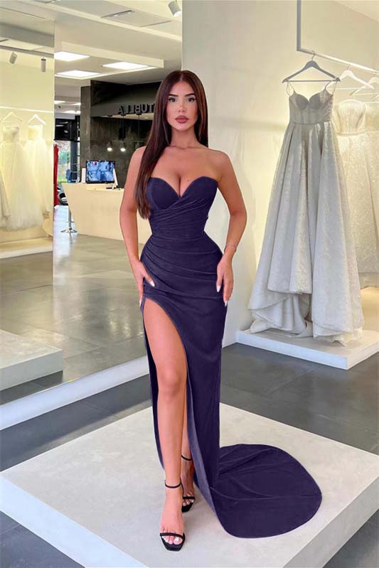 Sweetheart Sleeveless Split Mermaid Prom Dress With Pleated