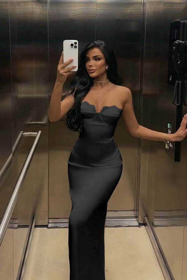 White Strapless Sleeveless Long Mermaid Prom Dress With Pleated