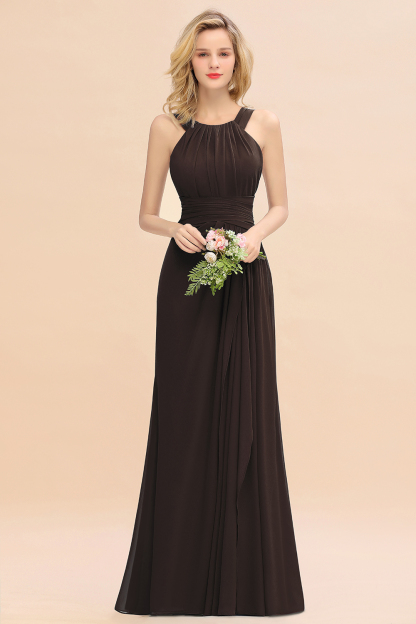 BMbridal Elegant Round Neck Sleeveless Bridesmaid Dress with Ruffles-BMbridal