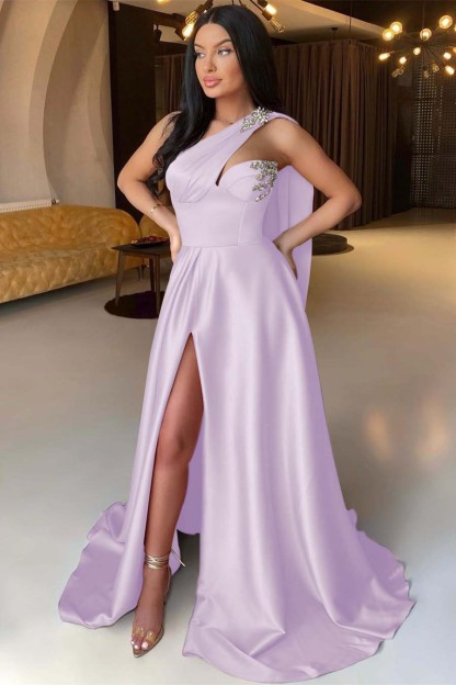 Front Split One Shoulder Sleeveless Mermaid Prom Dress With Beadings Online