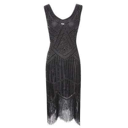 Vintage 1920s V-Neck Sheath Dress with Sequins for Costume Parties