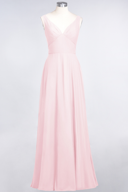 BMbridal Chic Chiffon V-Neck Straps Ruffle Affordable Bridesmaid Dresses with Open Back-BMbridal