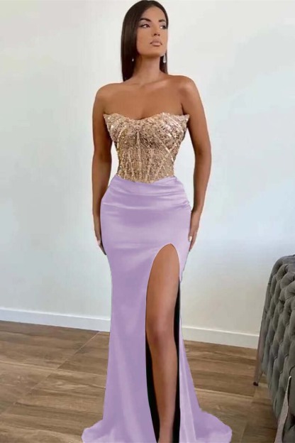 Green Appliques Beadings Mermaid Long Prom Dress Front Split With Strapless