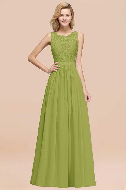 BMbridal Elegant Chiffon Lace Scalloped Sleeveless Ruffle Bridesmaid Dresses-BMbridal