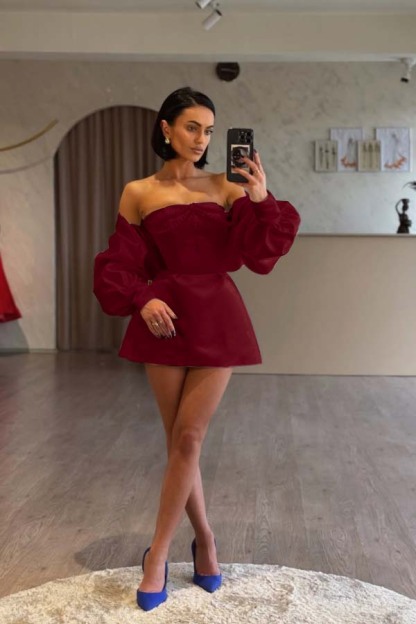 Spaghetti Strap Long Sleeves A Line Prom Dress With Beading