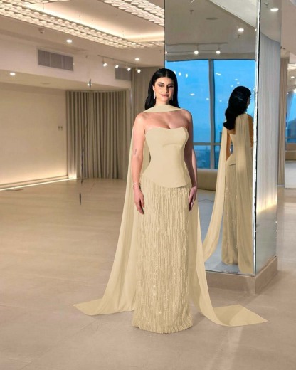 Charming Strapless Sleeveless Long Prom Dress With Beading Pleated