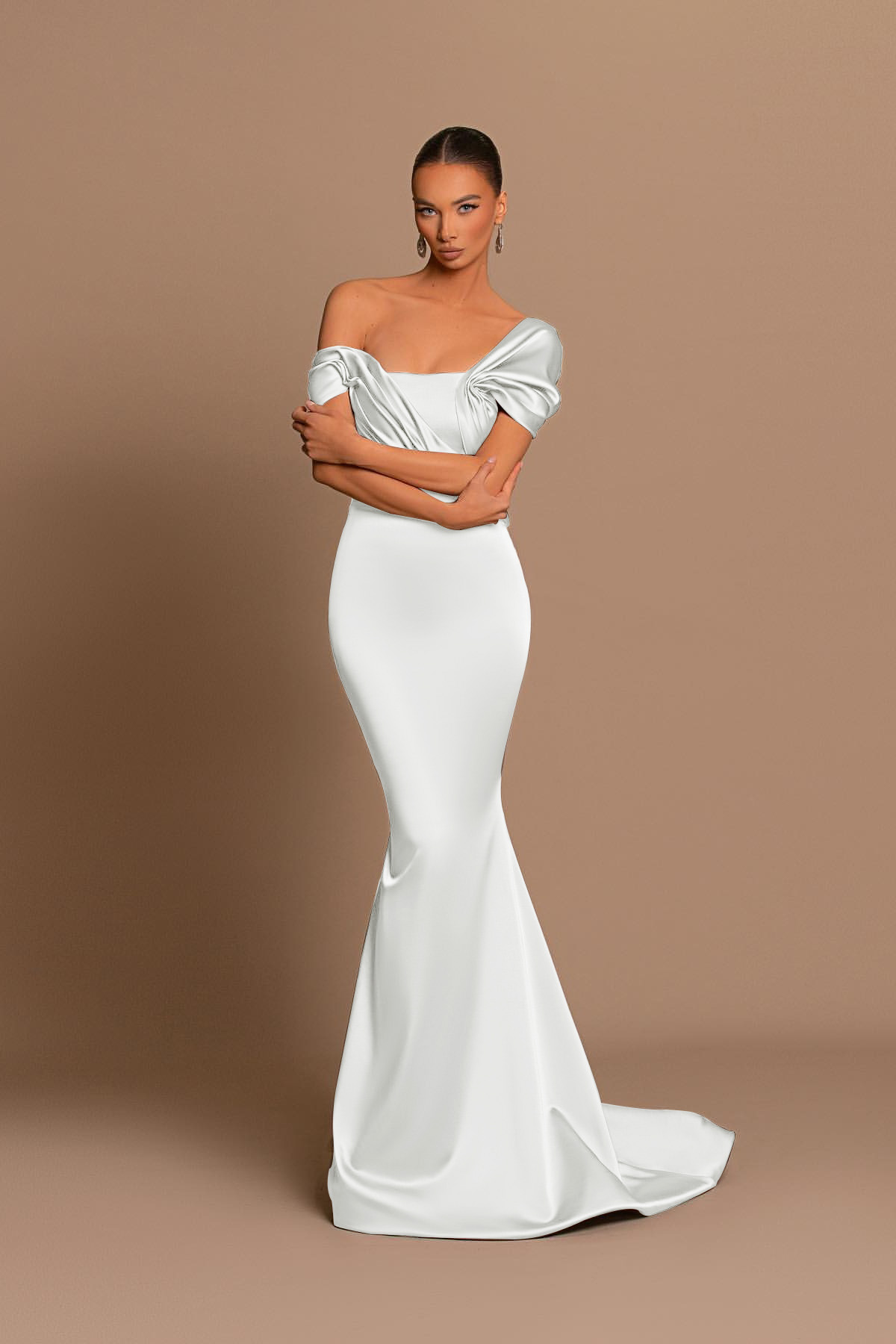 Glamorous Gray Off the Shoulder Mermaid Prom Dress With Pleated