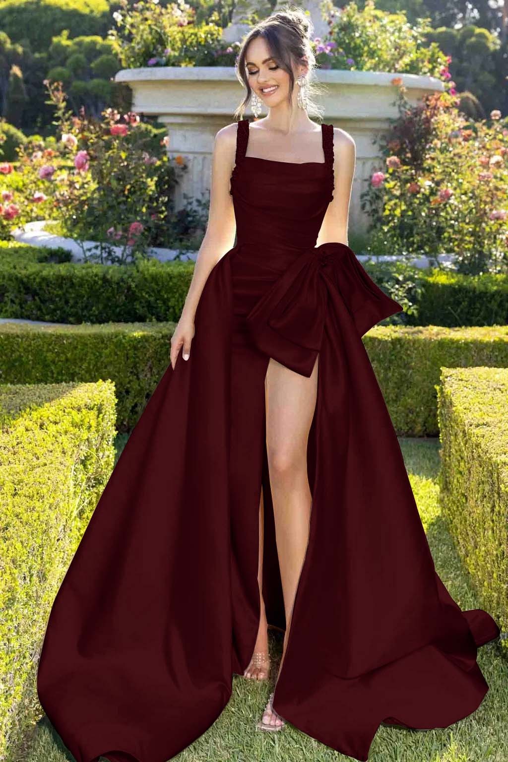 Straps Sleeveless Long Mermaid Split Prom Dress With Beading