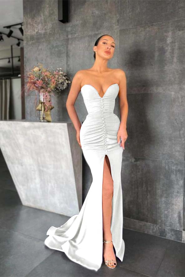 Sleeveless Strapless Long Mermaid Prom Dress With Pleated Split