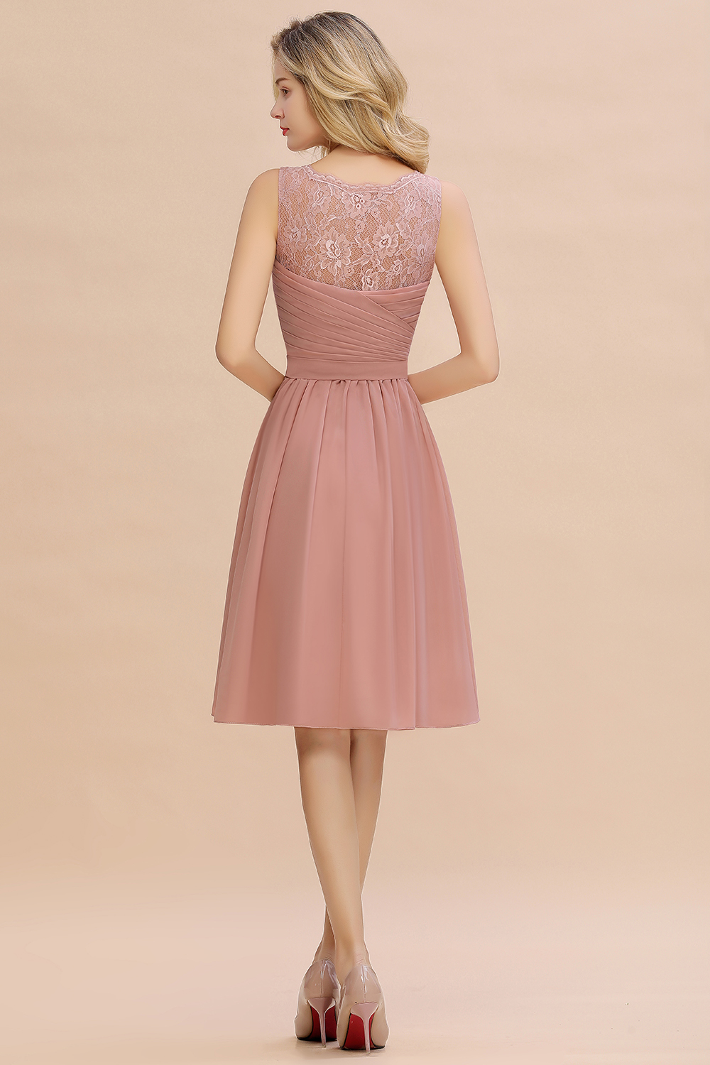 BMbridal Affordable V-Neck Sleeveless Ruffles Short Lace Bridesmaid dresses Online-BMbridal