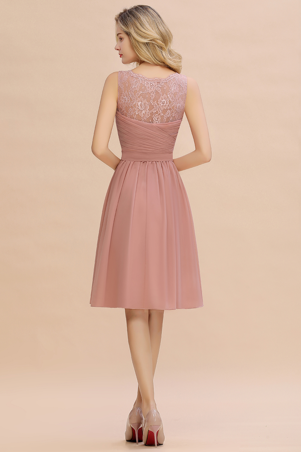 BMbridal Affordable V-Neck Sleeveless Ruffles Short Lace Bridesmaid dresses Online-BMbridal