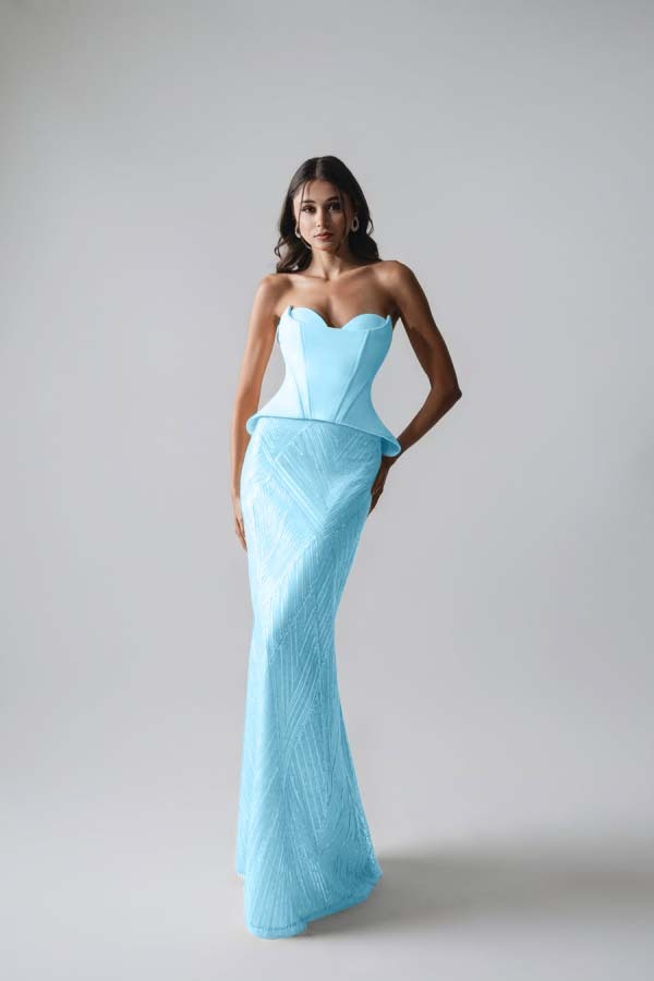 Sleeveless Strapless Long Mermaid Prom Dress With Pleated Sequins