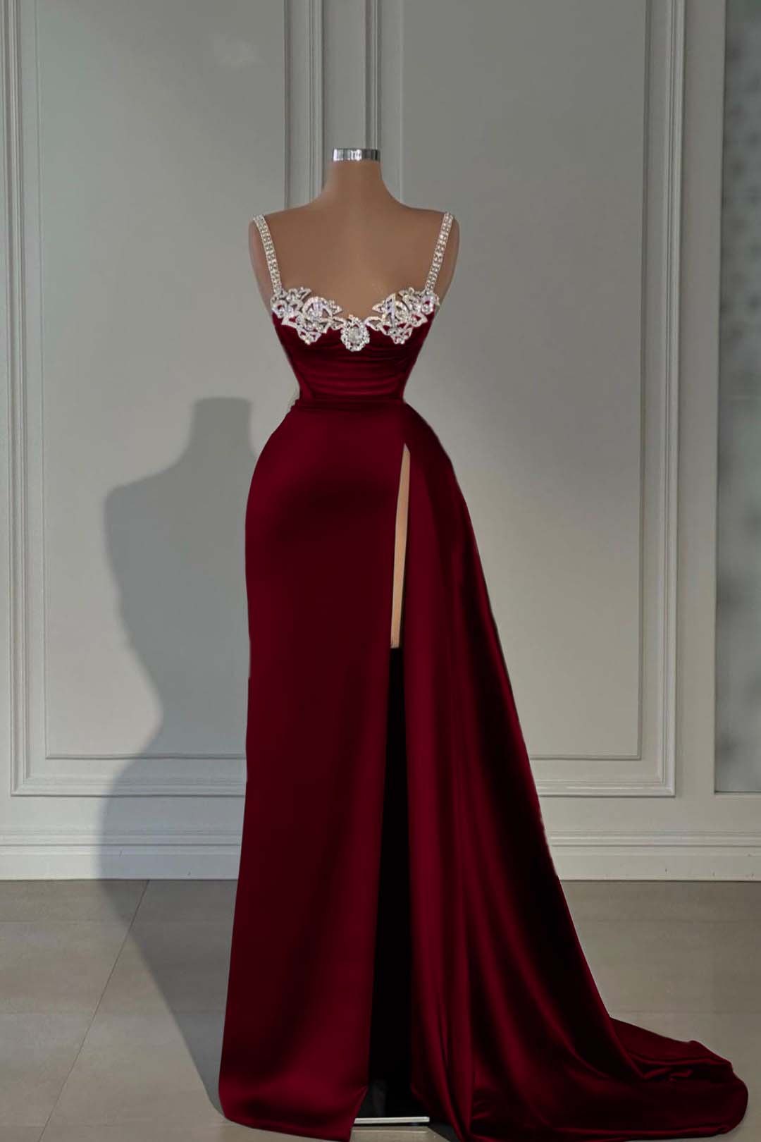 Spaghetti Strap Sleeveless Long Mermaid Prom Dress With Split