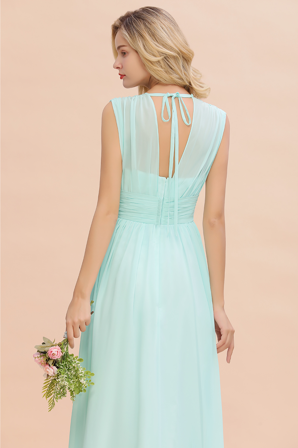 BMbridal Elegant Chiffon V-Neck Ruffle Long Bridesmaid Dresses Affordable-BMbridal