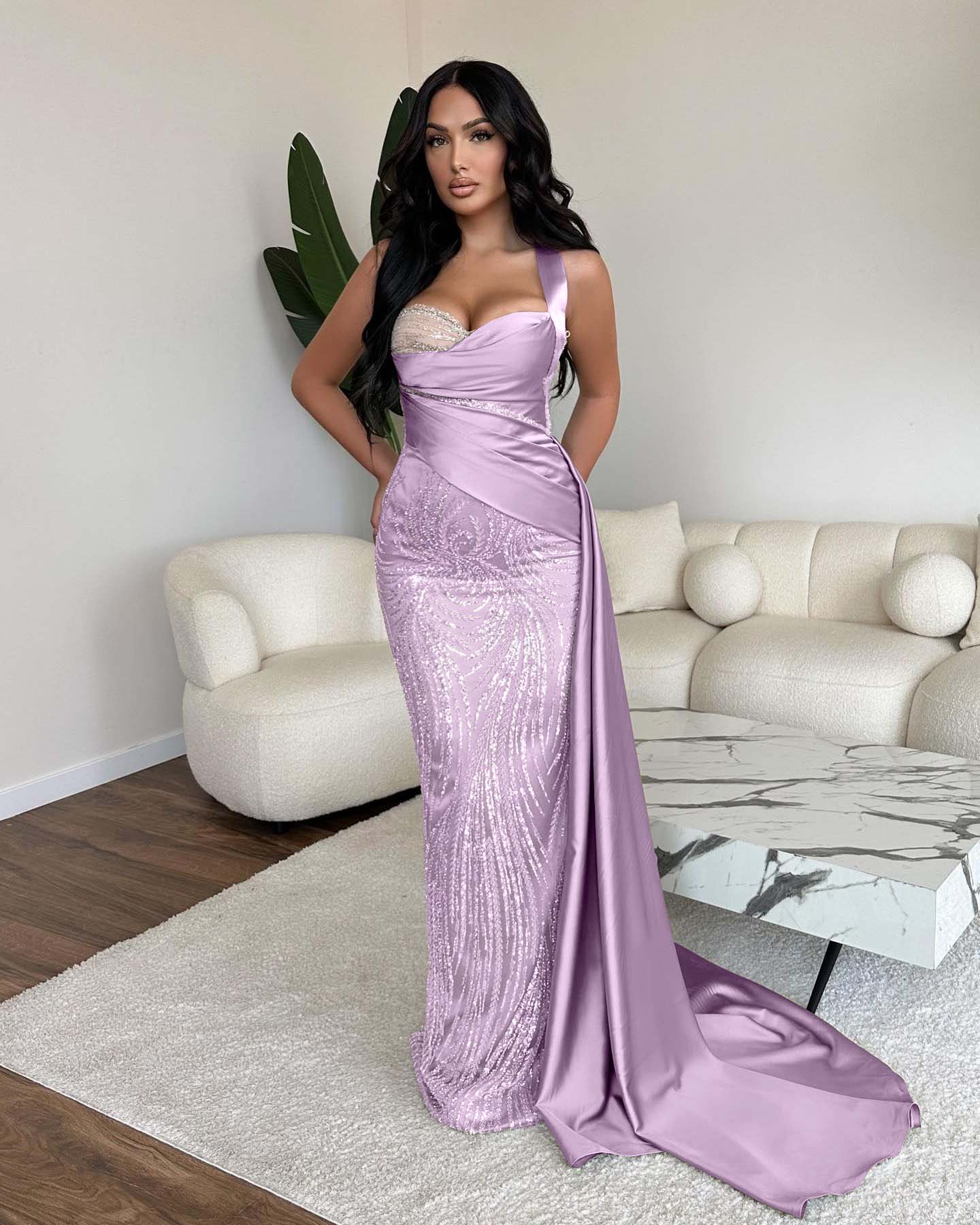 Straps Sweetheart Sleeveless Long Mermaid Prom Dress With Sequins