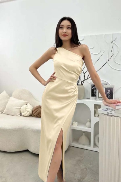 Chic Sleeveless One Shoulder Long Prom Dress With Pleated Split