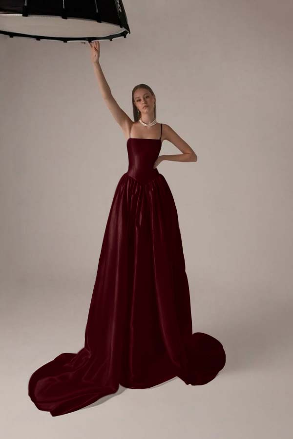 Spaghetti Strap Sleeveless A Line Long Prom Dress With Pleated