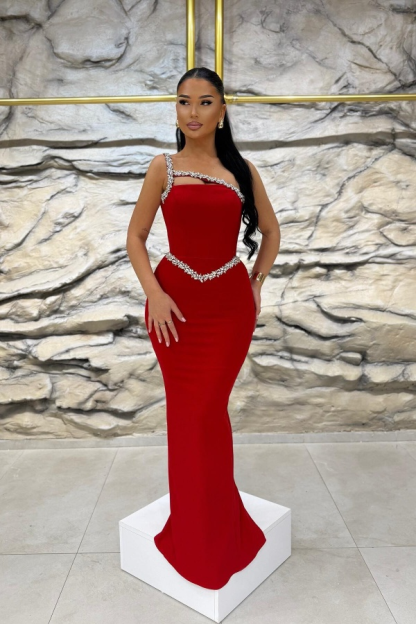 Sleeveless One Shoulder Long Mermaid Prom Dress With Beading