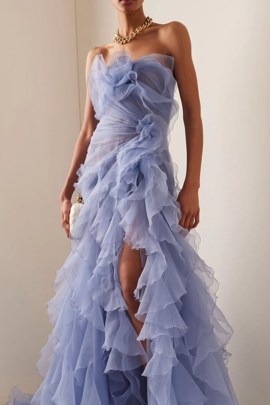 Strapless Sleeveless Long High Split Prom Dress With Pleated