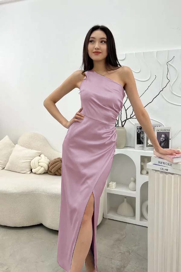 Chic Sleeveless One Shoulder Long Prom Dress With Pleated Split