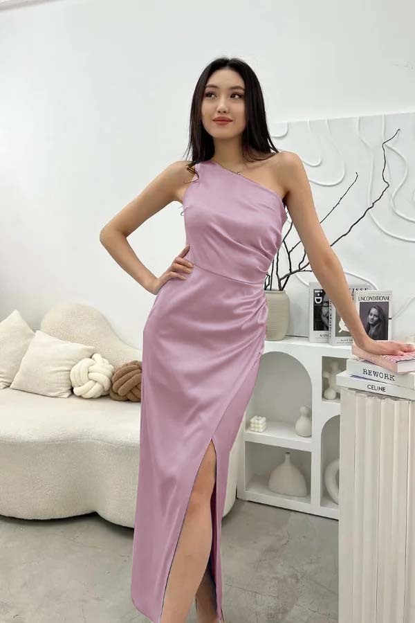 Chic Sleeveless One Shoulder Long Prom Dress With Pleated Split