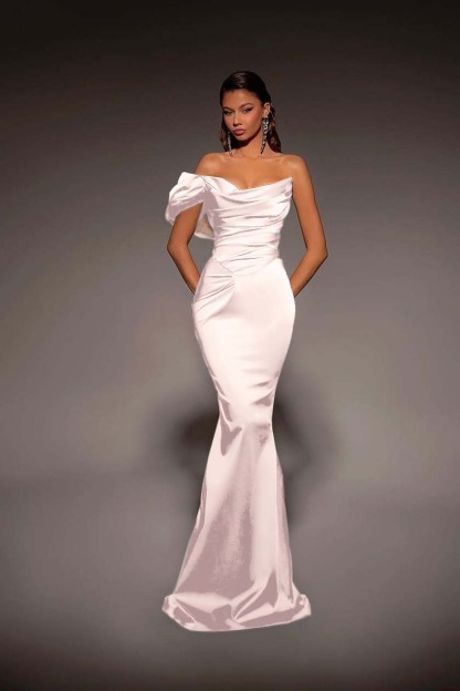 One Shoulder Strapless Long Mermaid Prom Dress With Pleated