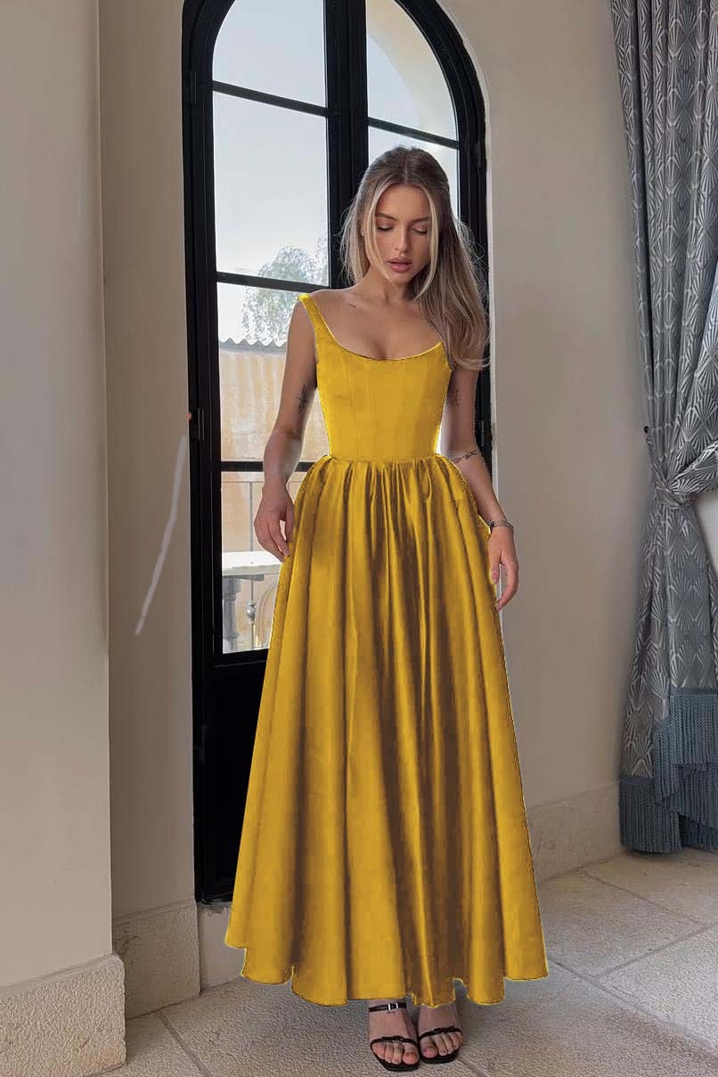 Spaghetti Strap Sleeveless A Line Long Prom Dress With Pleated