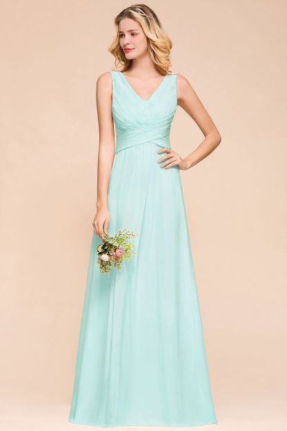BMbridal Chic V-Neck Sleeveless Mint Green Bridesmaid Dresses with Ruffle-BMbridal